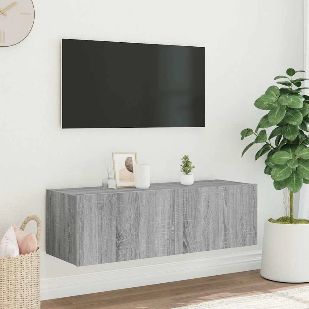 TV staliukas Sieninė TV spintelė su LED lemputėmis, pilka, 100x35x31cm