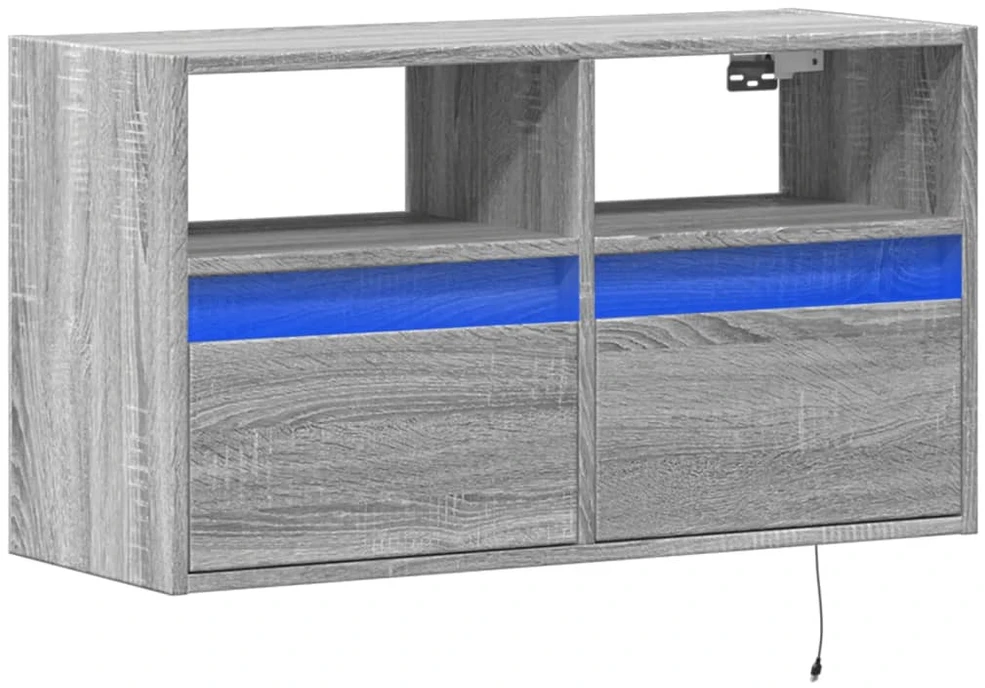 TV staliukas Sieninė TV spintelė su LED lemputėmis, pilka ąžuolo, 80x31x45cm