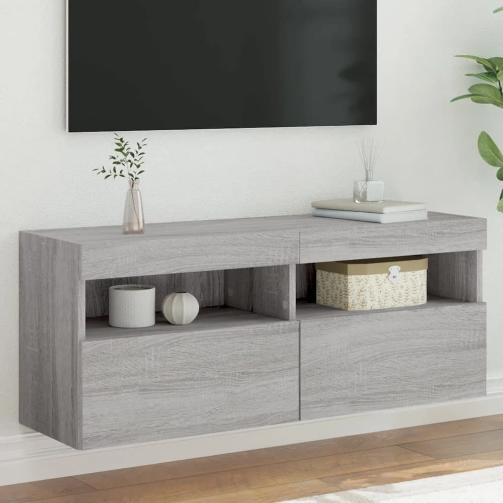 TV staliukas Sieninė TV spintelė su LED lemputėmis, pilka, 100x30x40cm