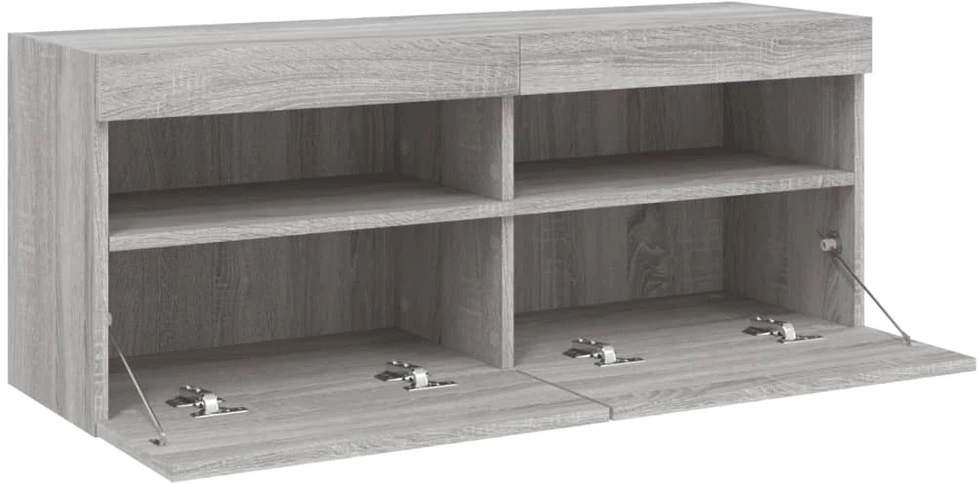 TV staliukas Sieninė TV spintelė su LED lemputėmis, pilka, 100x30x40cm