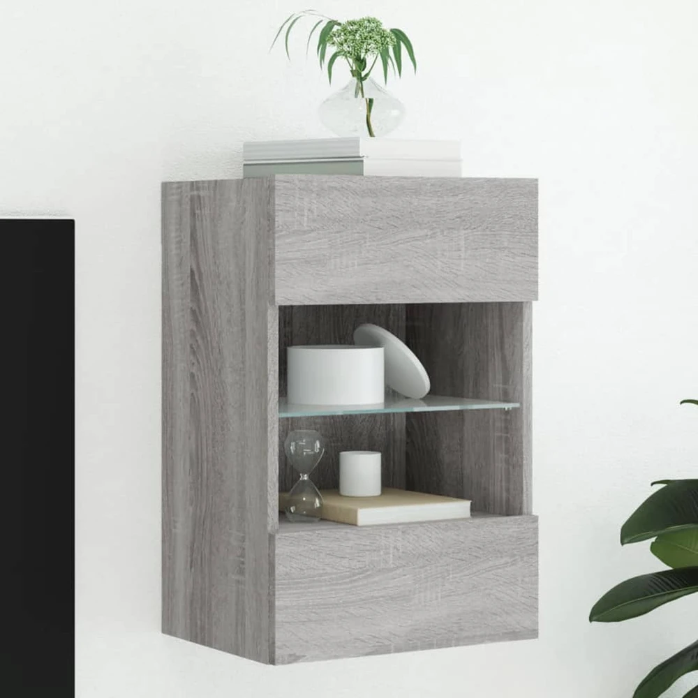 TV staliukas Sieninė TV spintelė su LED lemputėmis, pilka, 40x30x60,5cm