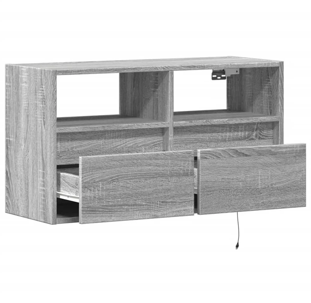 TV staliukas Sieninė TV spintelė su LED lemputėmis, pilka ąžuolo, 80x31x45cm
