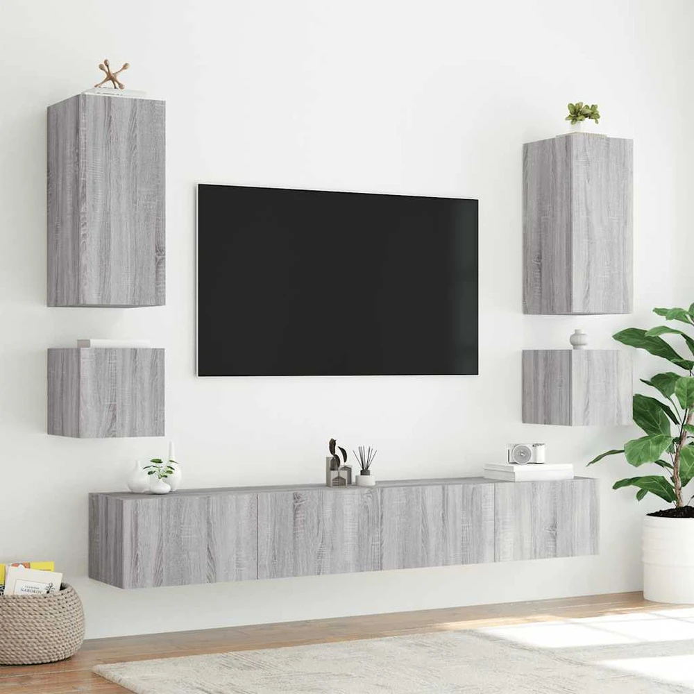 TV staliukas Sieninė TV spintelė su LED lemputėmis, pilka, 40,5x35x40cm
