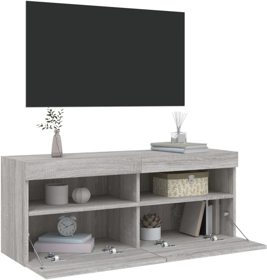 TV staliukas Sieninė TV spintelė su LED lemputėmis, pilka, 100x30x40cm