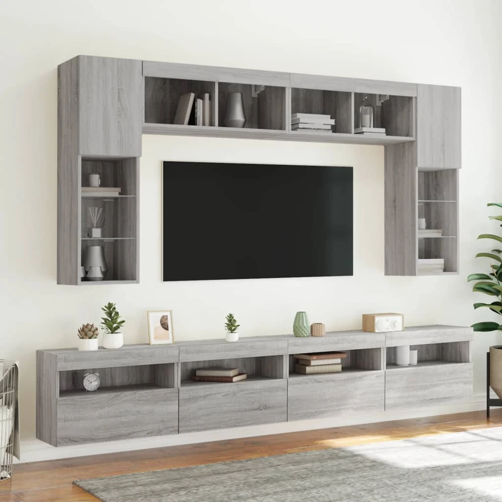 TV staliukas Sieninė TV spintelė su LED lemputėmis, pilka ąžuolo, 60x30x40cm