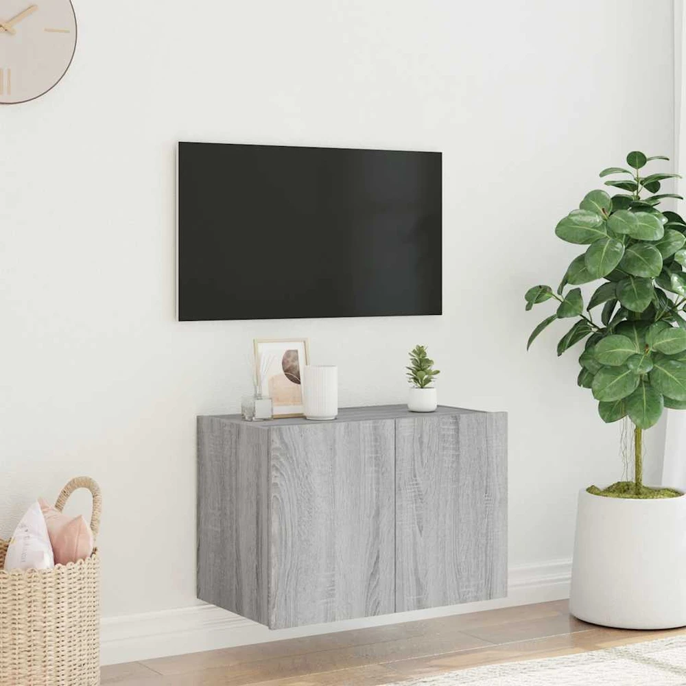 TV staliukas Sieninė TV spintelė su LED lemputėmis, pilka ąžuolo, 60x35x41cm