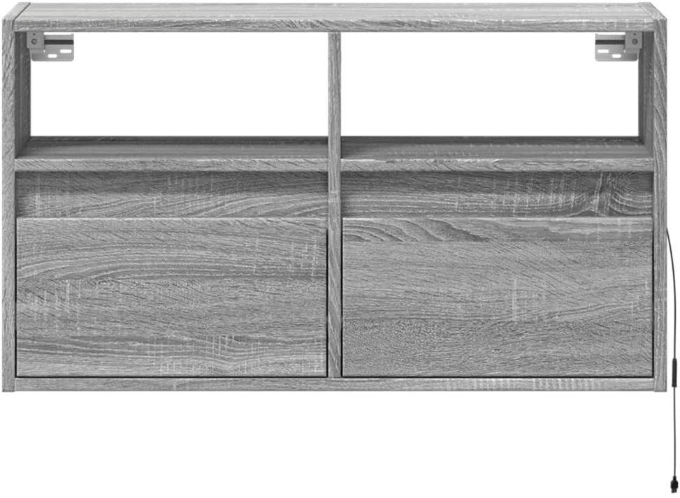 TV staliukas Sieninė TV spintelė su LED lemputėmis, pilka ąžuolo, 80x31x45cm