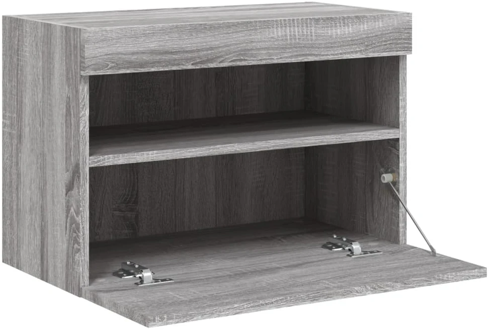 TV staliukas Sieninė TV spintelė su LED lemputėmis, pilka ąžuolo, 60x30x40cm