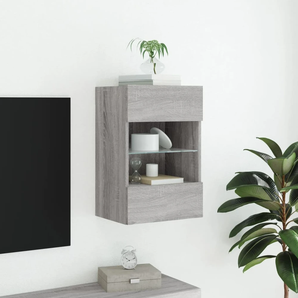 TV staliukas Sieninė TV spintelė su LED lemputėmis, pilka, 40x30x60,5cm