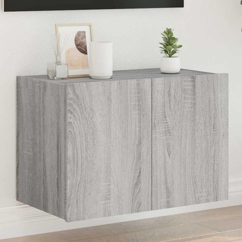 TV staliukas Sieninė TV spintelė su LED lemputėmis, pilka ąžuolo, 60x35x41cm