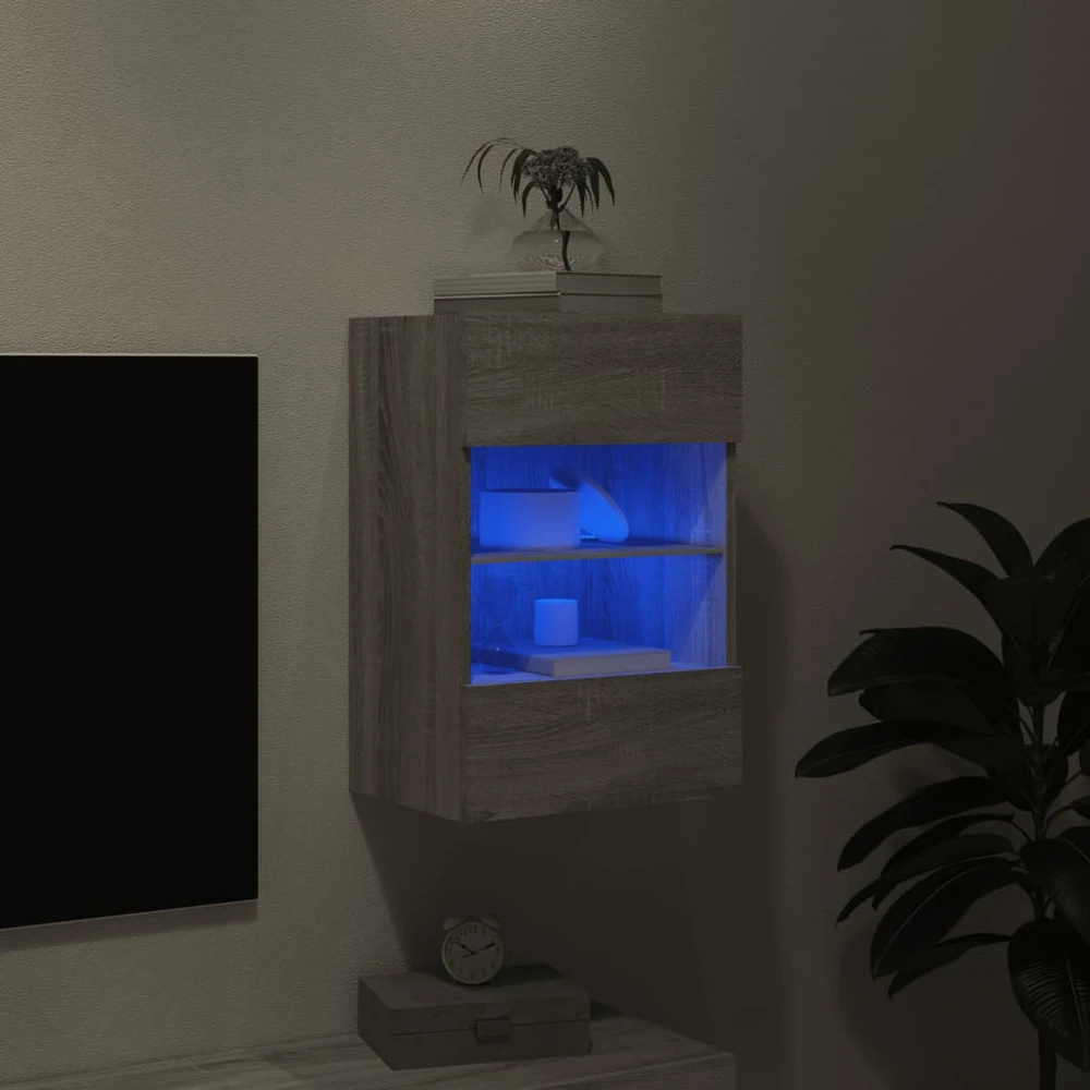 TV staliukas Sieninė TV spintelė su LED lemputėmis, pilka, 40x30x60,5cm