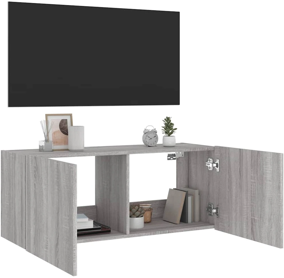TV staliukas Sieninė TV spintelė su LED lemputėmis, pilka, 100x35x41cm