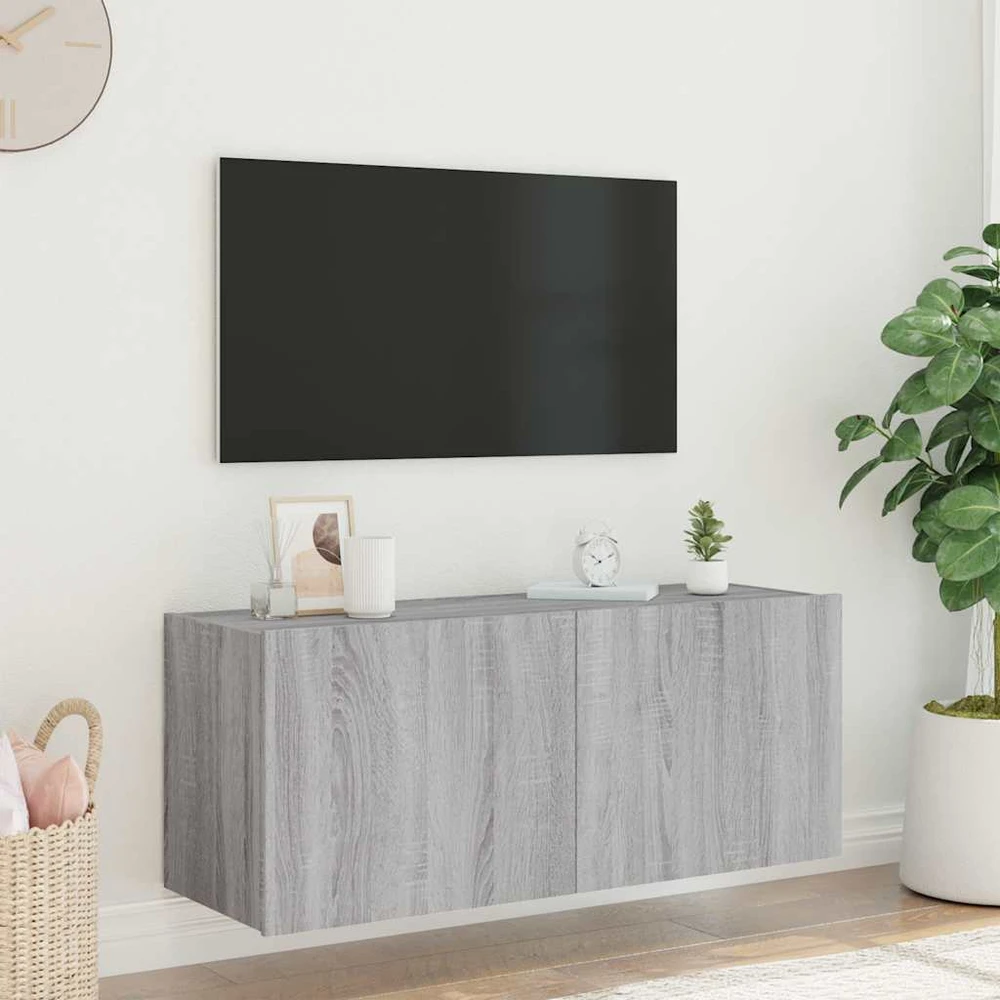 TV staliukas Sieninė TV spintelė su LED lemputėmis, pilka, 100x35x41cm