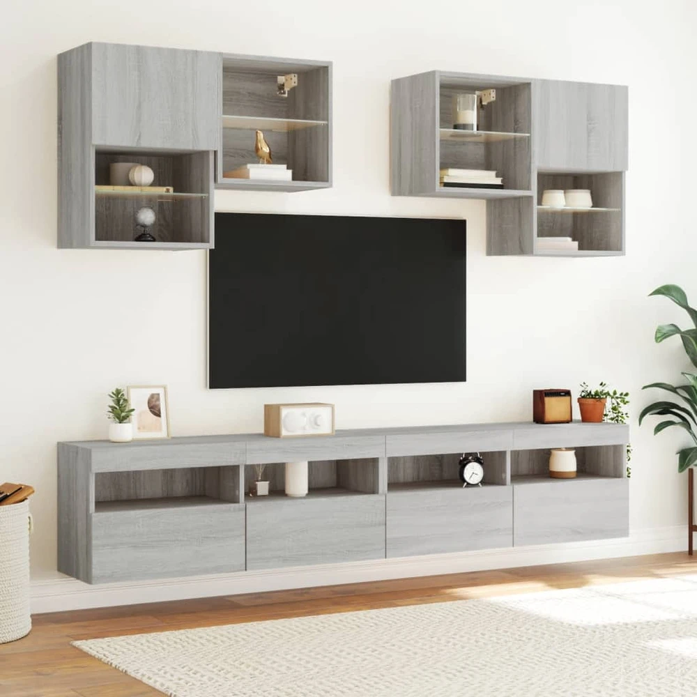 TV staliukas Sieninė TV spintelė su LED lemputėmis, pilka, 100x30x40cm