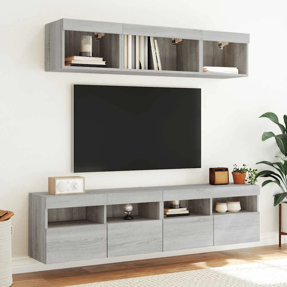 TV staliukas Sieninė TV spintelė su LED lemputėmis, pilka ąžuolo, 80x30x40cm
