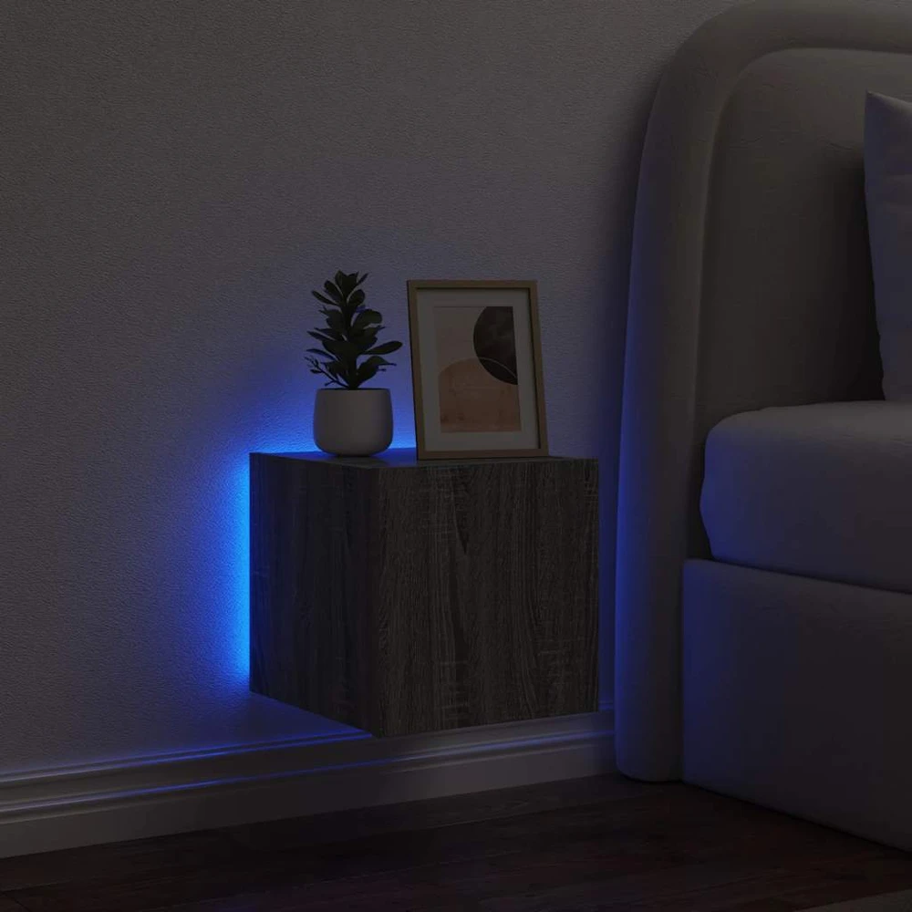 TV staliukas Sieninė TV spintelė su LED lemputėmis, pilka, 30,5x35x30cm