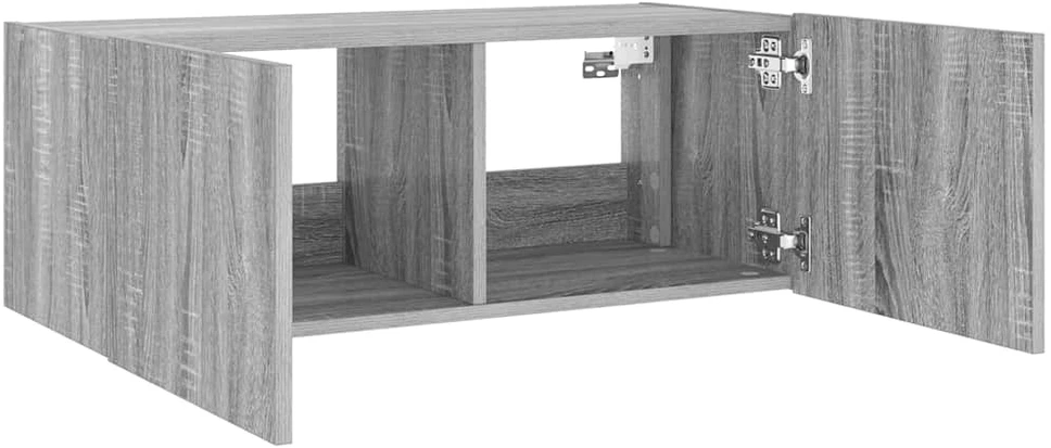 TV staliukas Sieninė TV spintelė su LED lemputėmis, pilka ąžuolo, 80x35x31cm