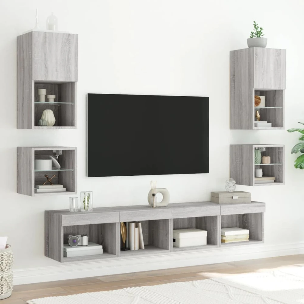 TV staliukas Sieninė TV spintelė su LED lemputėmis, pilka, 30x28,5x30cm