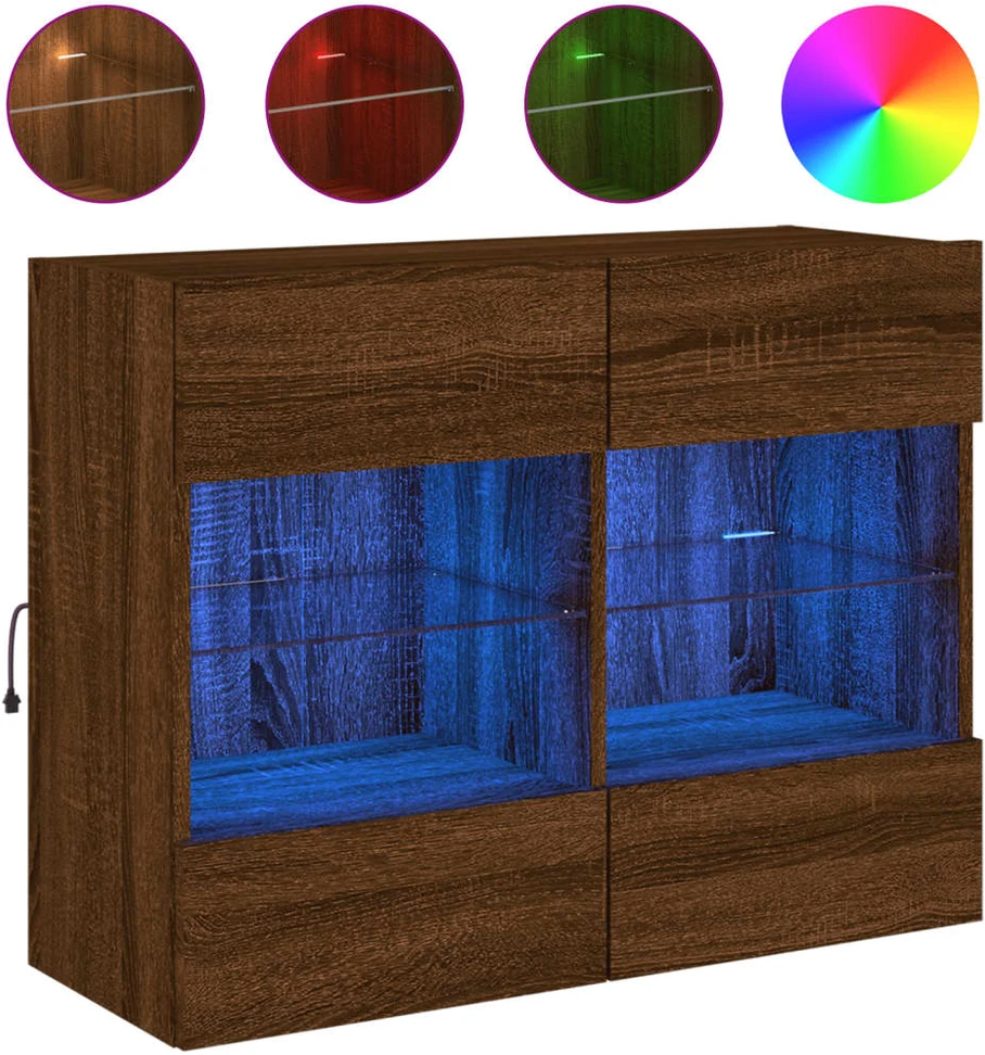 TV staliukas Sieninė TV spintelė su LED lemputėmis, ruda, 78,5x30x60,5cm