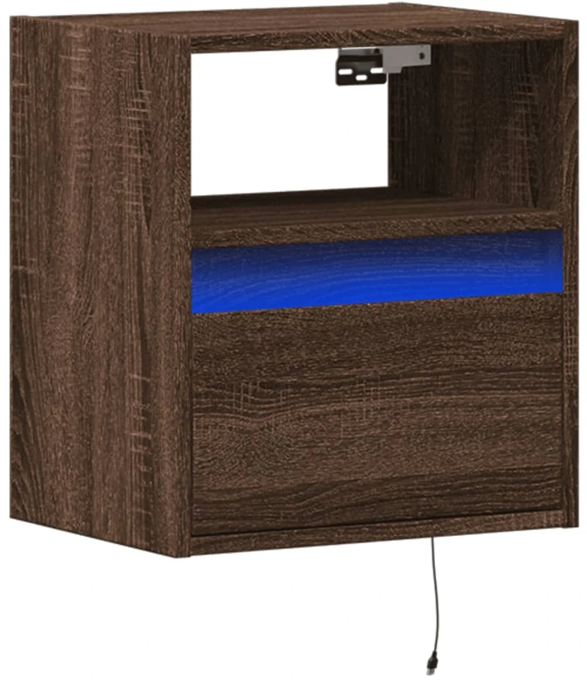 TV staliukas Sieninė TV spintelė su LED lemputėmis, ruda ąžuolo, 41x31x45cm