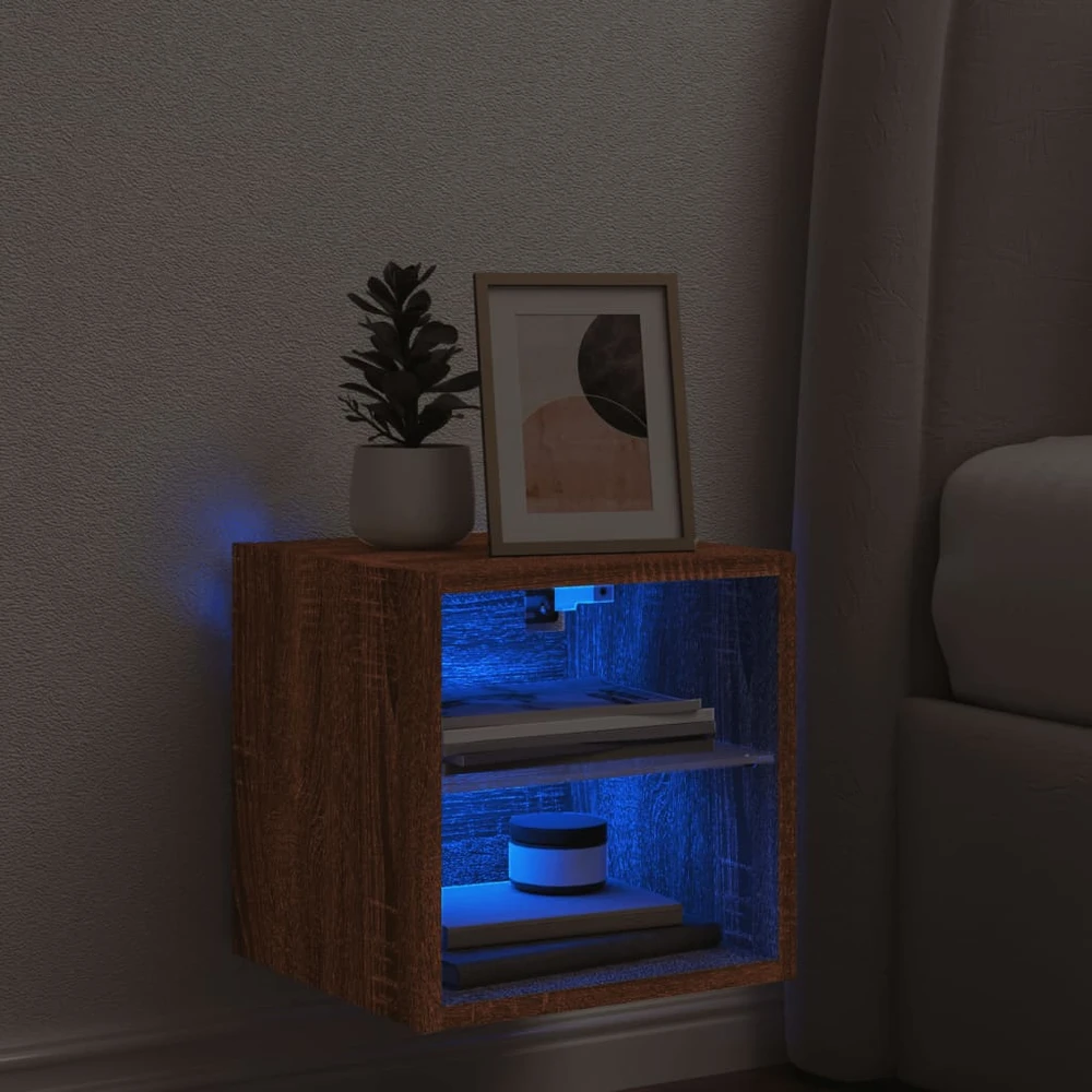 TV staliukas Sieninė TV spintelė su LED lemputėmis, ruda, 30x28,5x30cm