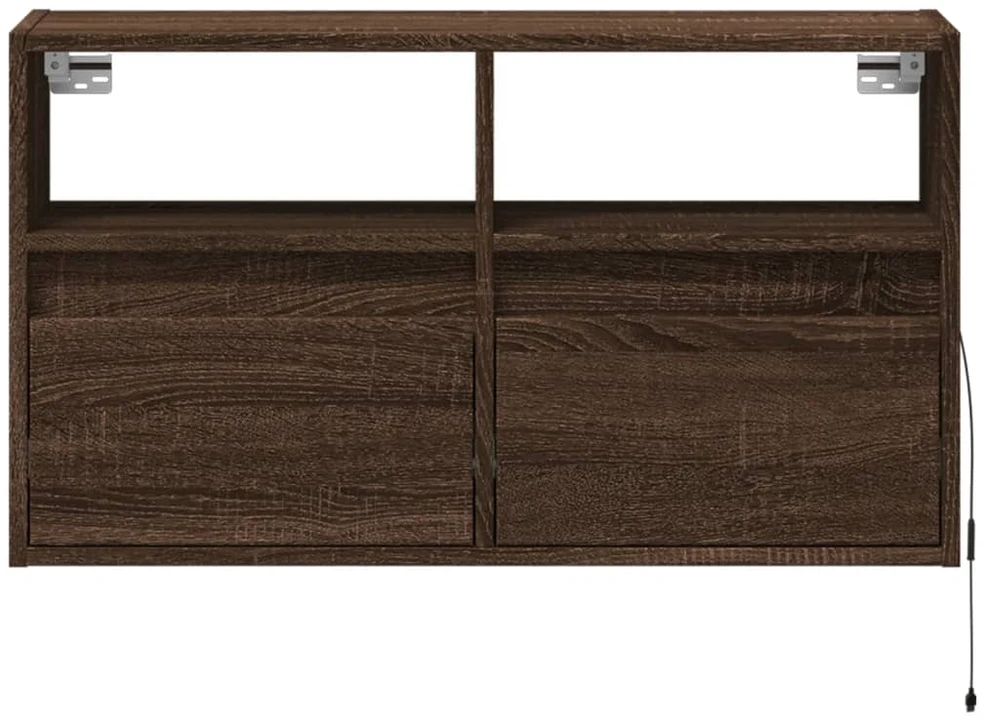 TV staliukas Sieninė TV spintelė su LED lemputėmis, ruda ąžuolo, 80x31x45cm