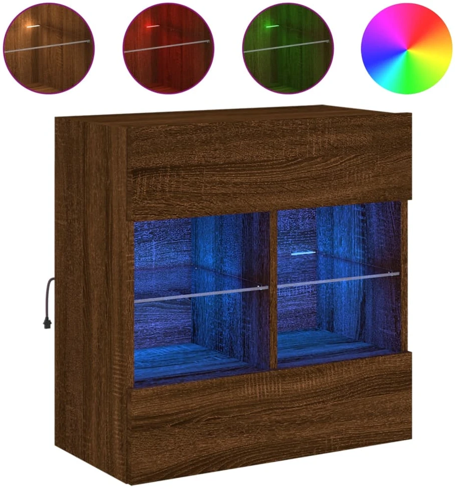TV staliukas Sieninė TV spintelė su LED lemputėmis, ruda, 58,5x30x60,5cm