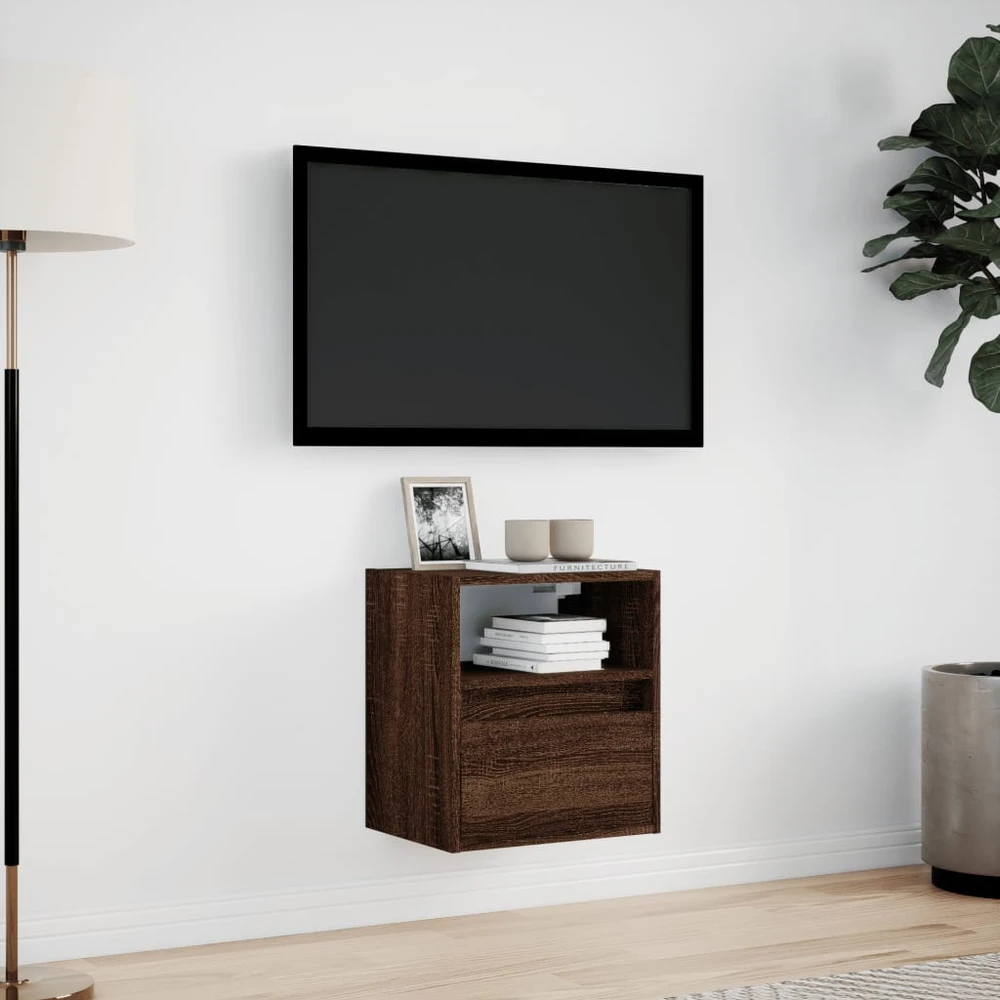 TV staliukas Sieninė TV spintelė su LED lemputėmis, ruda ąžuolo, 41x31x45cm