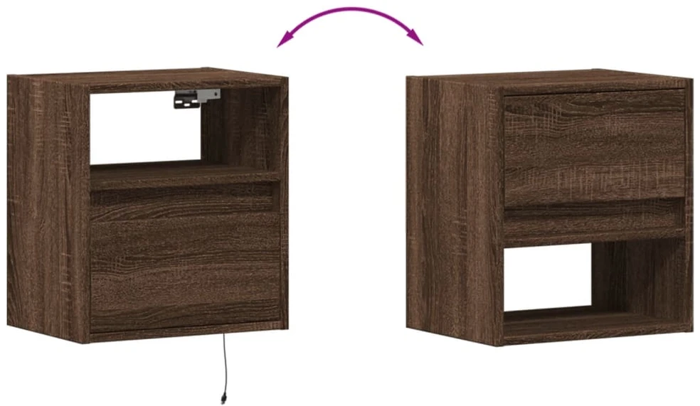 TV staliukas Sieninė TV spintelė su LED lemputėmis, ruda ąžuolo, 41x31x45cm
