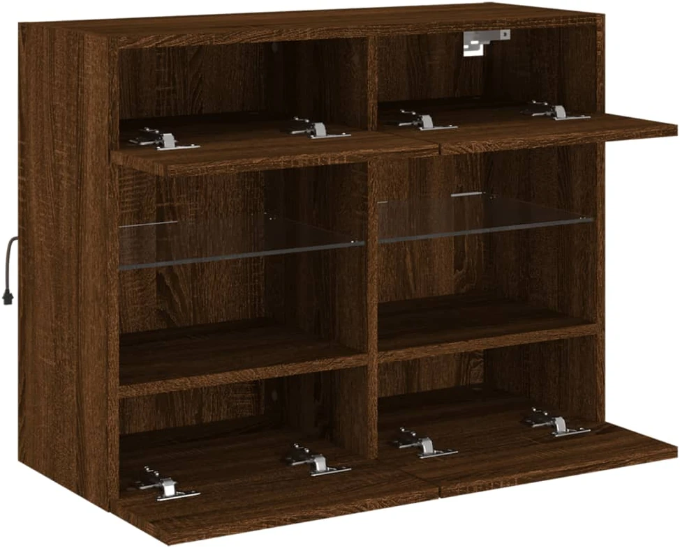 TV staliukas Sieninė TV spintelė su LED lemputėmis, ruda, 78,5x30x60,5cm