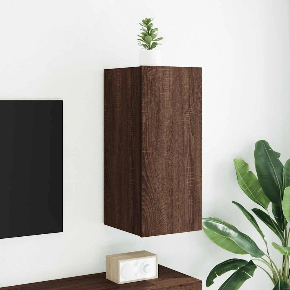 TV staliukas Sieninė TV spintelė su LED lemputėmis, ruda, 30,5x35x70cm