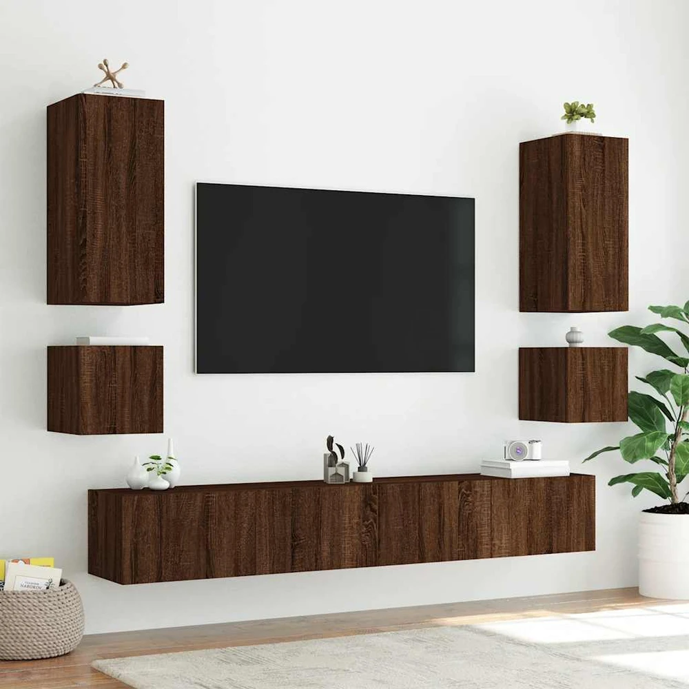TV staliukas Sieninė TV spintelė su LED lemputėmis, ruda, 40,5x35x40cm