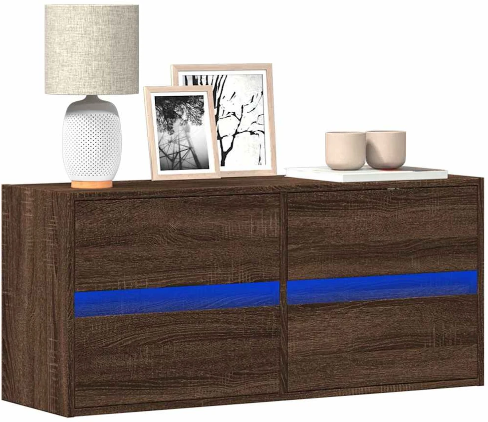 TV staliukas Sieninė TV spintelė su LED lemputėmis, ruda ąžuolo, 100x31x45cm