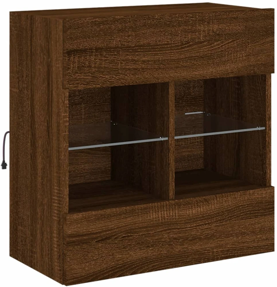 TV staliukas Sieninė TV spintelė su LED lemputėmis, ruda, 58,5x30x60,5cm