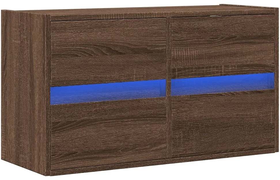 TV staliukas Sieninė TV spintelė su LED lemputėmis, ruda ąžuolo, 80x31x45cm
