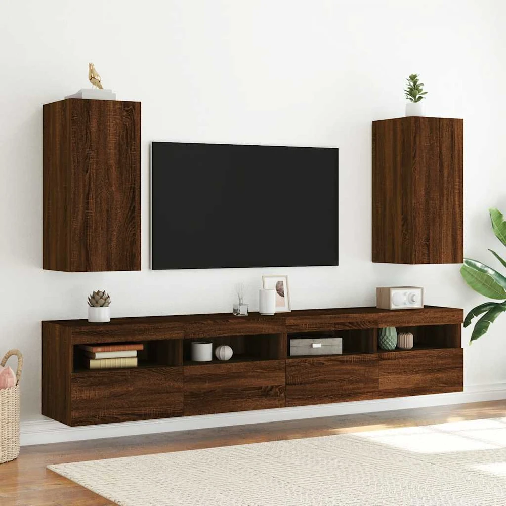 TV staliukas Sieninė TV spintelė su LED lemputėmis, ruda, 30,5x35x70cm