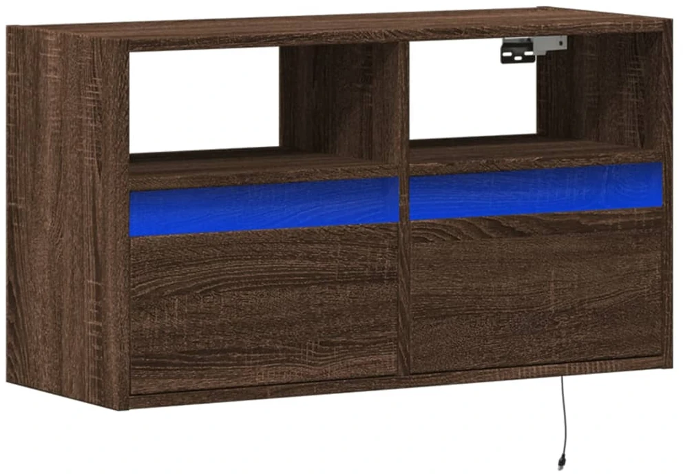 TV staliukas Sieninė TV spintelė su LED lemputėmis, ruda ąžuolo, 80x31x45cm