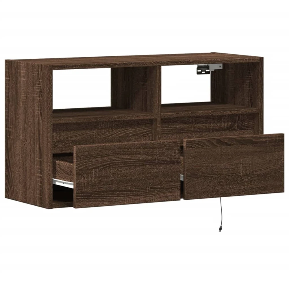 TV staliukas Sieninė TV spintelė su LED lemputėmis, ruda ąžuolo, 80x31x45cm
