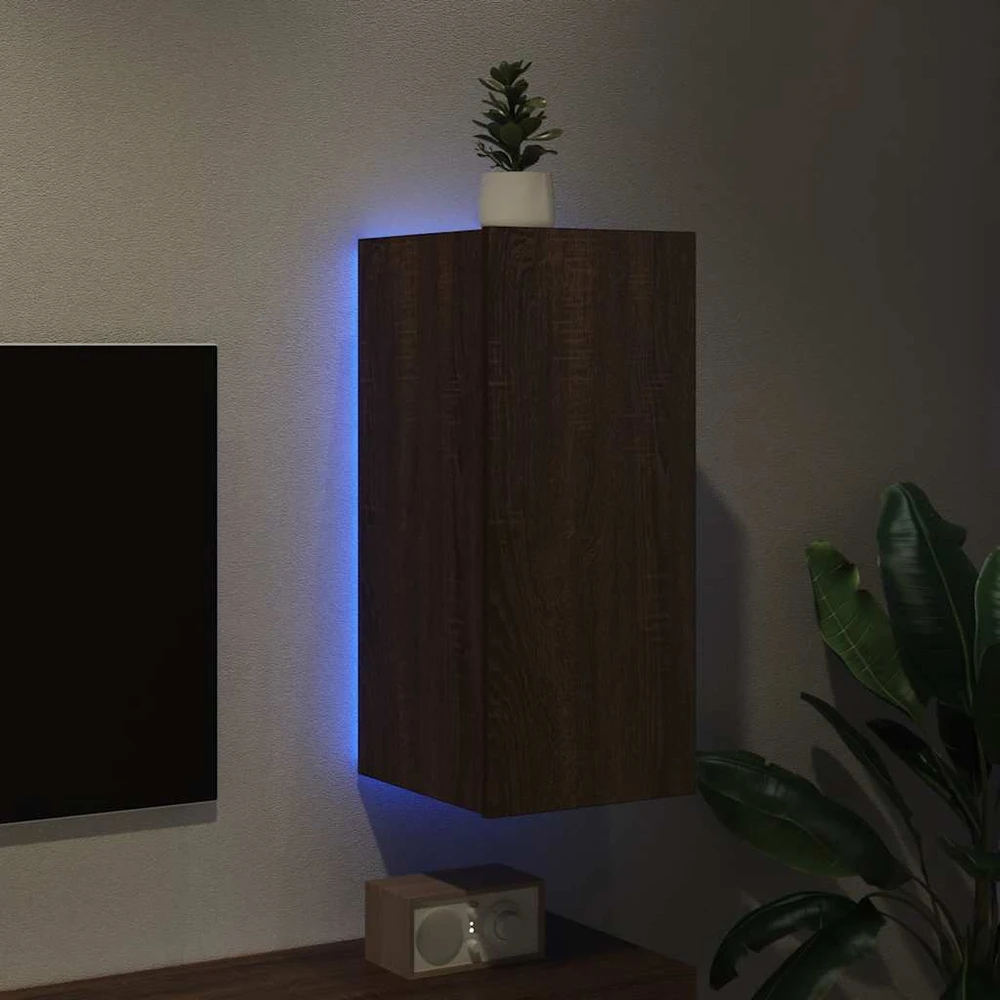 TV staliukas Sieninė TV spintelė su LED lemputėmis, ruda, 30,5x35x70cm