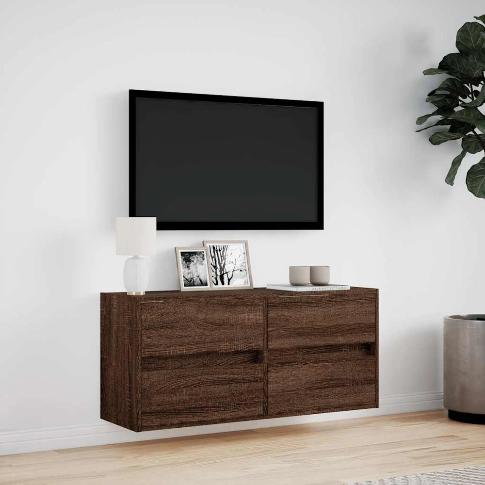 TV staliukas Sieninė TV spintelė su LED lemputėmis, ruda ąžuolo, 100x31x45cm