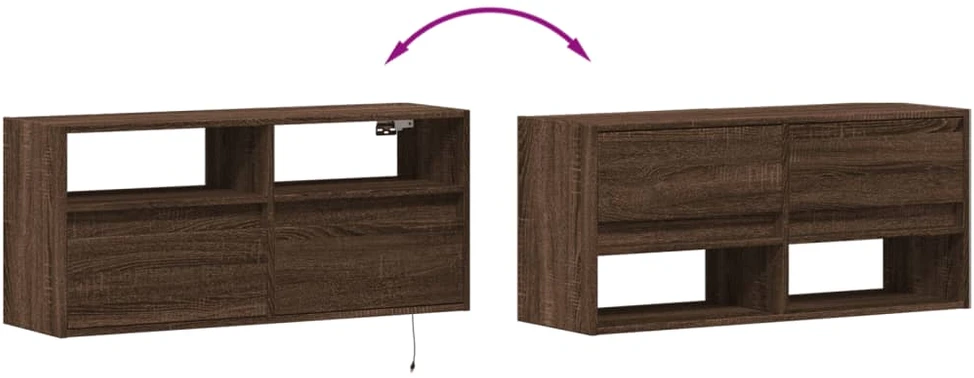 TV staliukas Sieninė TV spintelė su LED lemputėmis, ruda ąžuolo, 100x31x45cm