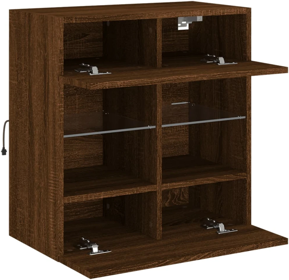 TV staliukas Sieninė TV spintelė su LED lemputėmis, ruda, 58,5x30x60,5cm