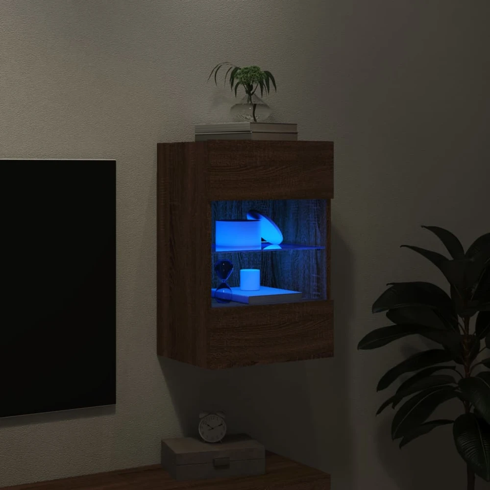 TV staliukas Sieninė TV spintelė su LED lemputėmis, ruda, 40x30x60,5cm