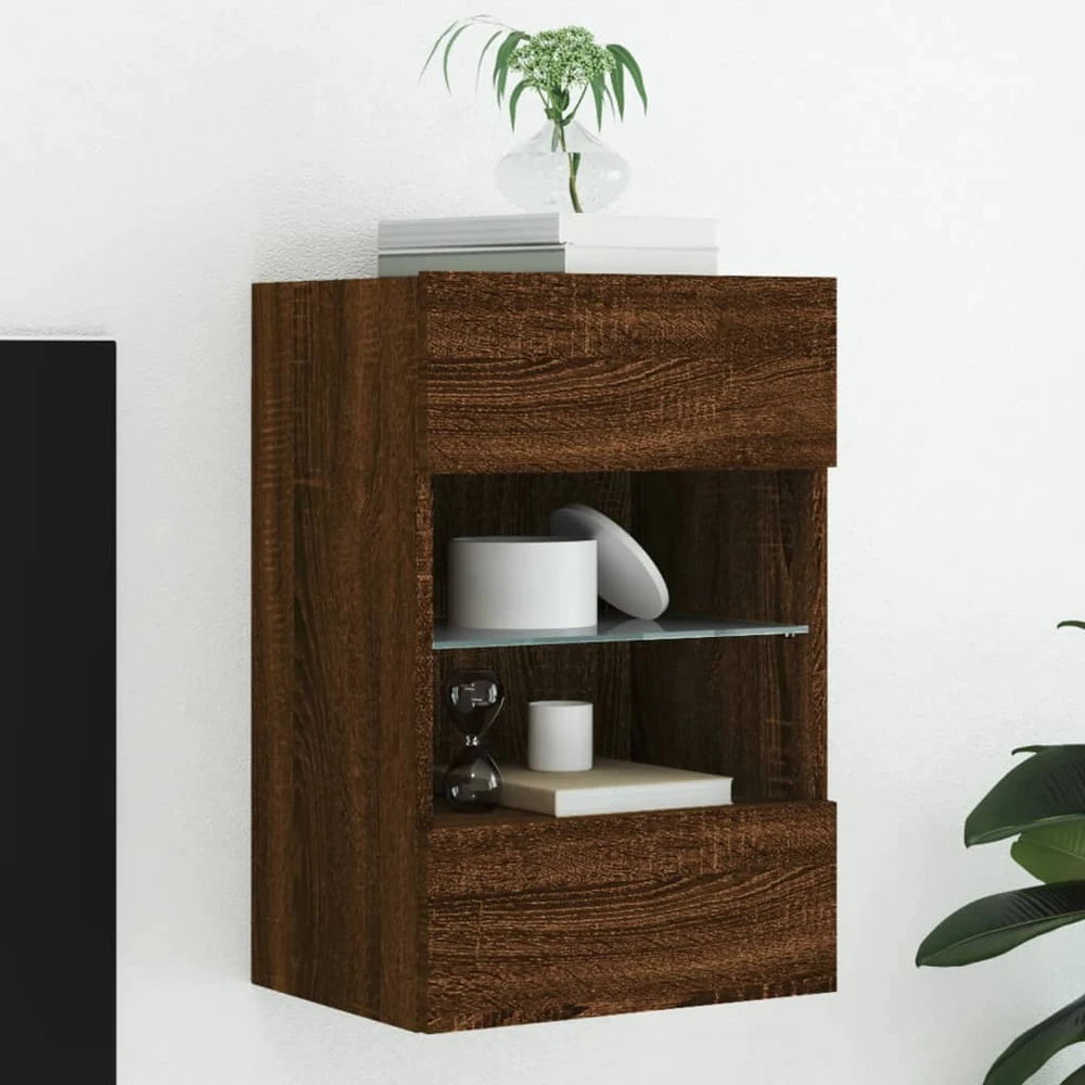 TV staliukas Sieninė TV spintelė su LED lemputėmis, ruda, 40x30x60,5cm