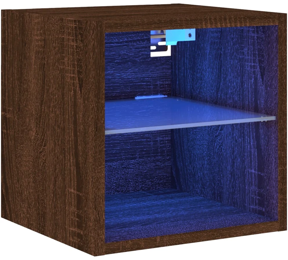 TV staliukas Sieninė TV spintelė su LED lemputėmis, ruda, 30x28,5x30cm