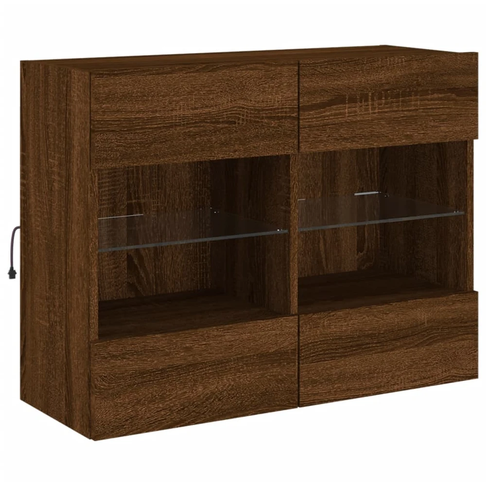 TV staliukas Sieninė TV spintelė su LED lemputėmis, ruda, 78,5x30x60,5cm
