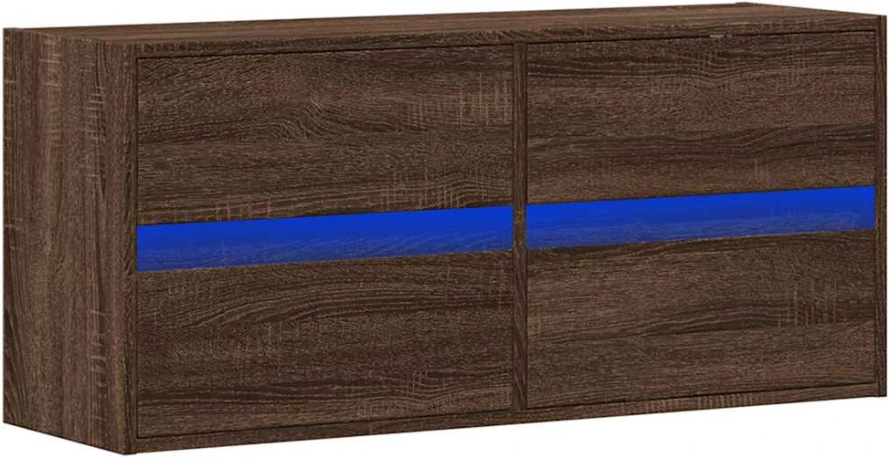 TV staliukas Sieninė TV spintelė su LED lemputėmis, ruda ąžuolo, 100x31x45cm