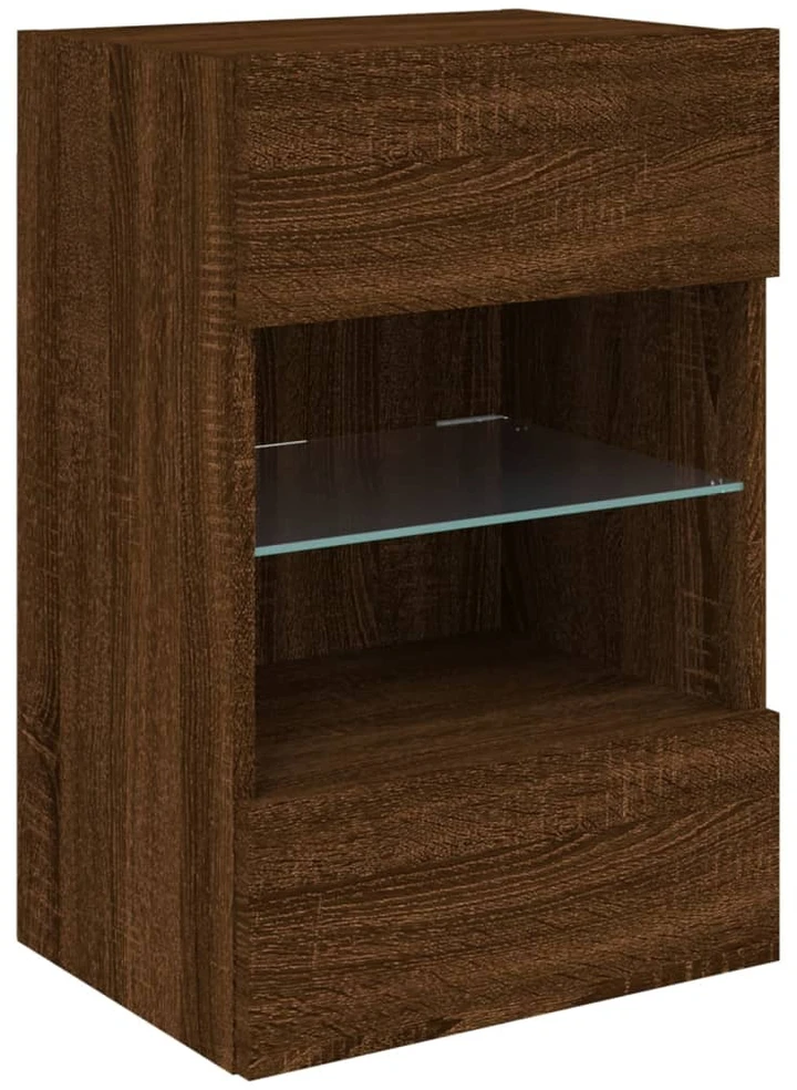 TV staliukas Sieninė TV spintelė su LED lemputėmis, ruda, 40x30x60,5cm
