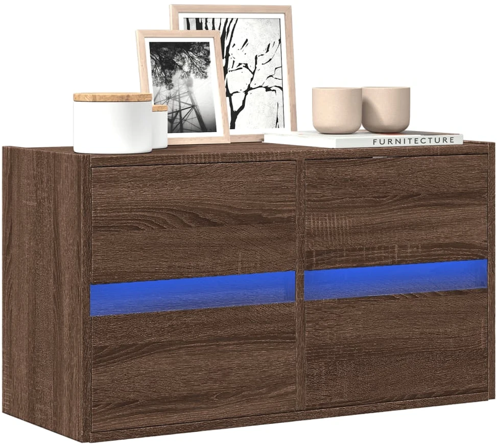 TV staliukas Sieninė TV spintelė su LED lemputėmis, ruda ąžuolo, 80x31x45cm