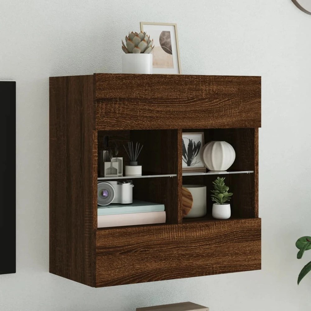 TV staliukas Sieninė TV spintelė su LED lemputėmis, ruda, 58,5x30x60,5cm